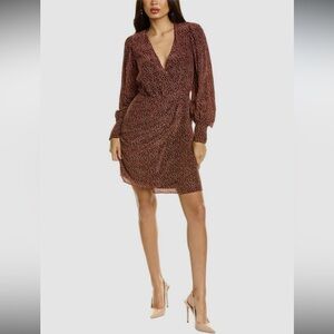The Kooples Burgundy Long Sleeve Dress with Cream Dots
